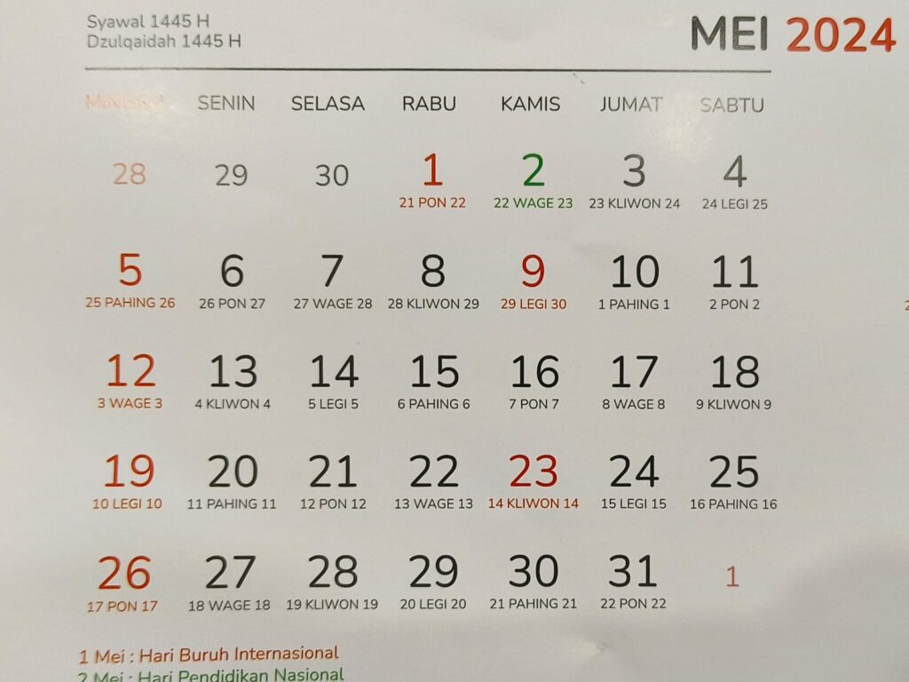 Kalender tanggal merah Bulan Mei 2024 ada libur nasional dan cuti bersama